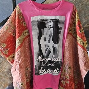 Marilyn Monroe Pink Graphic Upcycle With Kantha Sleeves